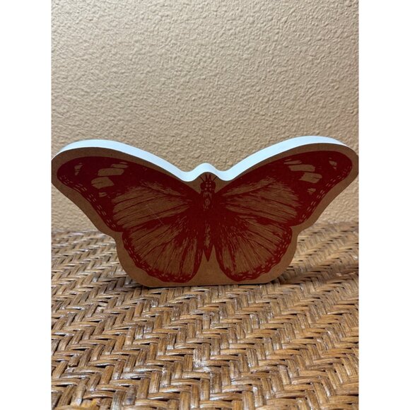 Butterfly-Shaped Wooden Decorative Plaque With Red Print Wall Art - Picture 2 of 5